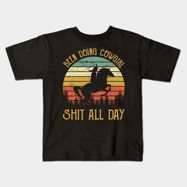 Been Doing Cowgirl Shit All Day Kids T-Shirt by AnnetteNortonDesign